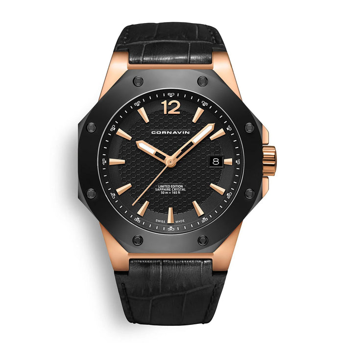 Cornavin Downtown 3-H Herren, 41 mm, Lederarmband