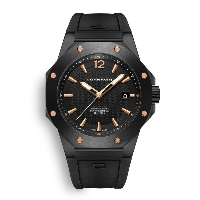 Cornavin Downtown 3-H Herren, 41 mm, Kautschukarmband