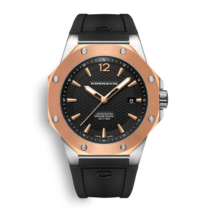 Cornavin Downtown 3-H Herren, 41 mm, Kautschukarmband