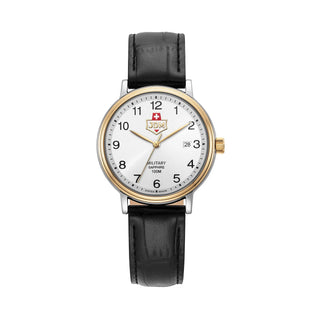 Weiss, Lederarmband schwarz, Gehäuse Bicolor Gold