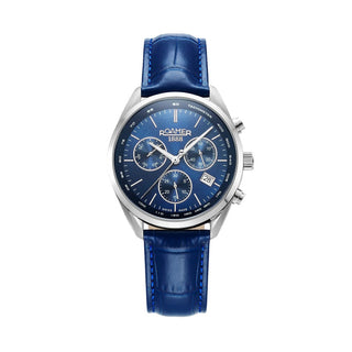 Blau, Sonnenschliff, Lederarmband blau, Gehäuse Stahl
