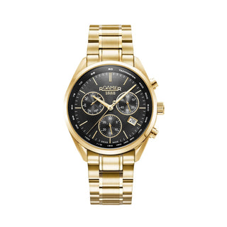 Schwarz, Sonnenschliff, Edelstahlband Gold-PVD