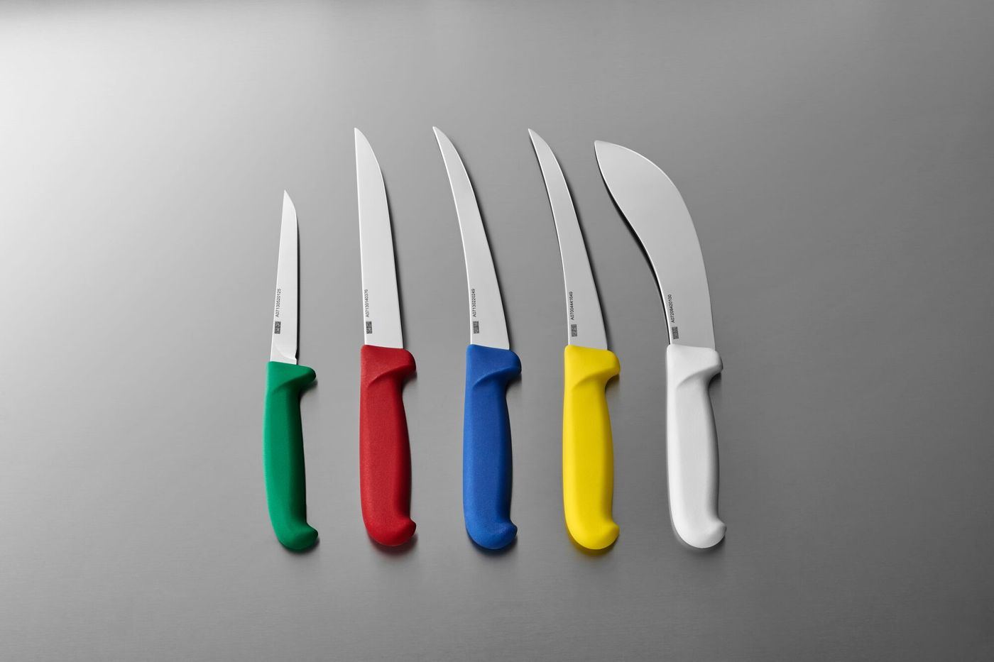 Fibrox Messer mit grünem, rotem, blauem, gelbem und weissem Griff